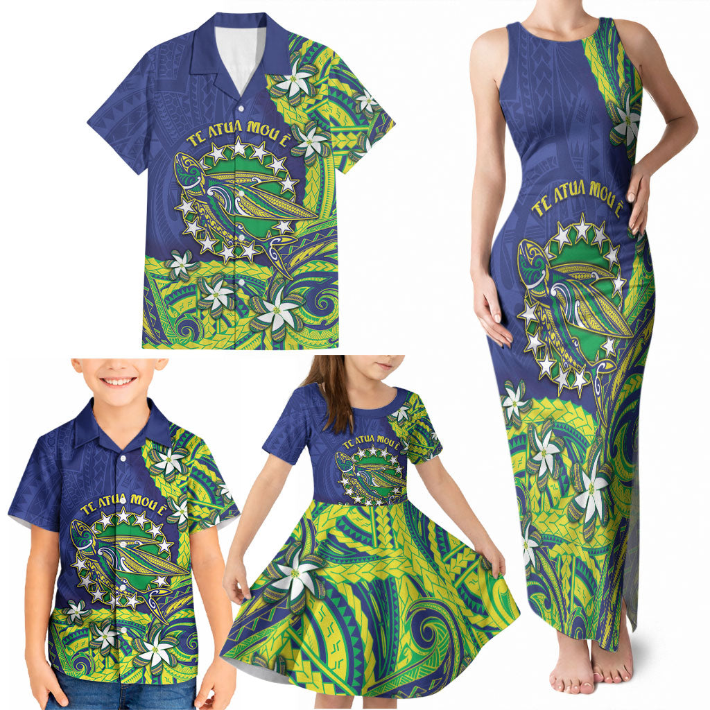 Cook Islands Language Week Family Matching Tank Maxi Dress and Hawaiian Shirt Flying Fish 15 Stars Tribal Patterns