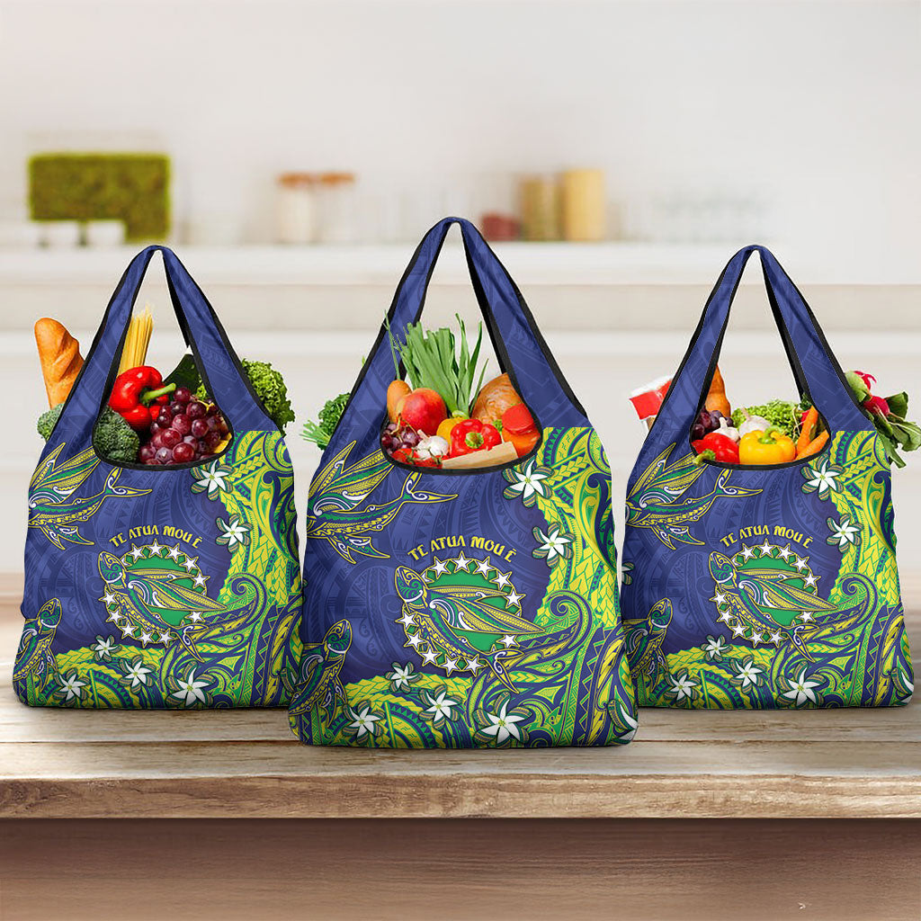 Cook Islands Language Week Grocery Bag Flying Fish 15 Stars Tribal Patterns