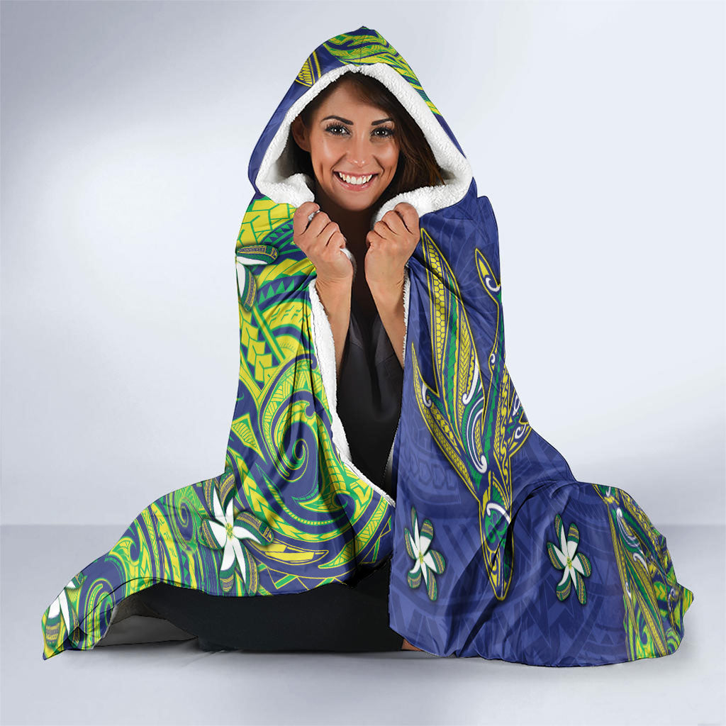 Cook Islands Language Week Hooded Blanket Flying Fish 15 Stars Tribal Patterns