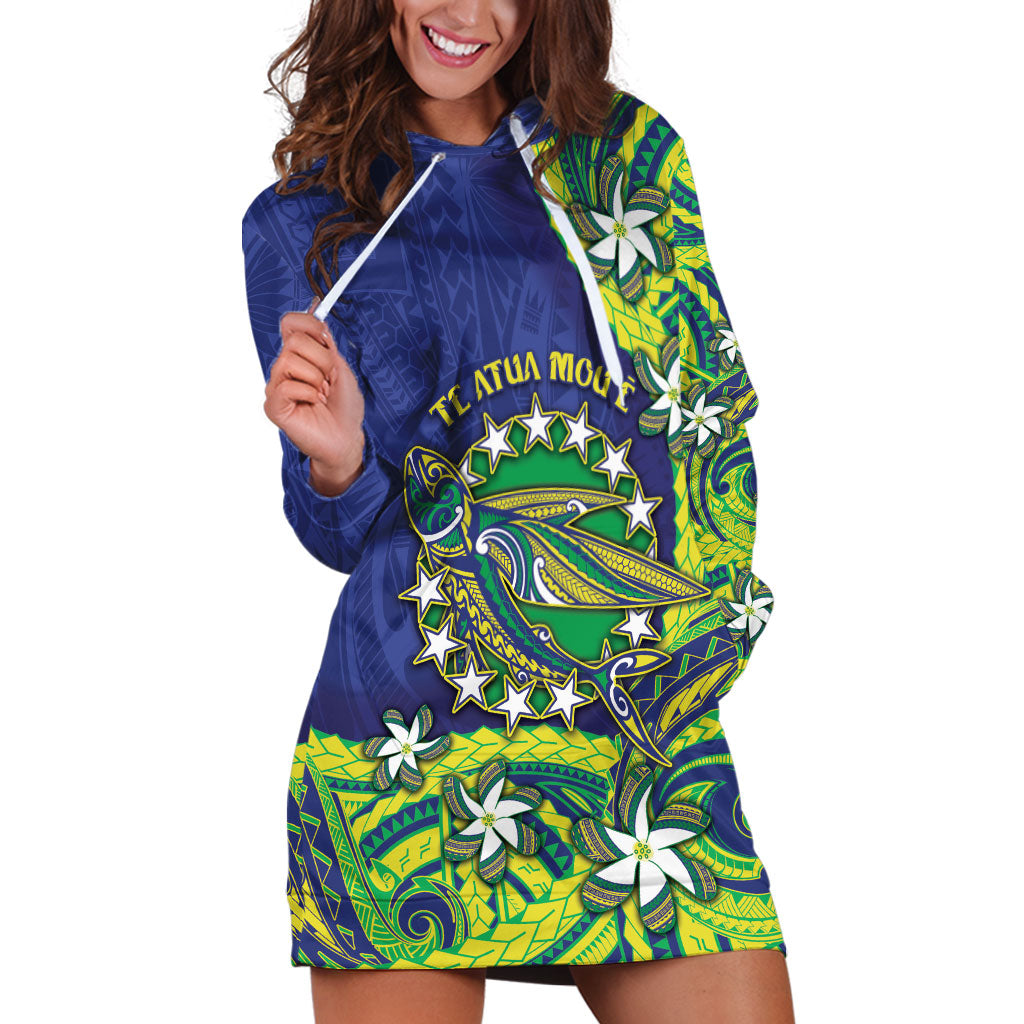 Cook Islands Language Week Hoodie Dress Flying Fish 15 Stars Tribal Patterns