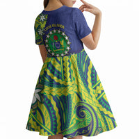 Cook Islands Language Week Kid Short Sleeve Dress Flying Fish 15 Stars Tribal Patterns