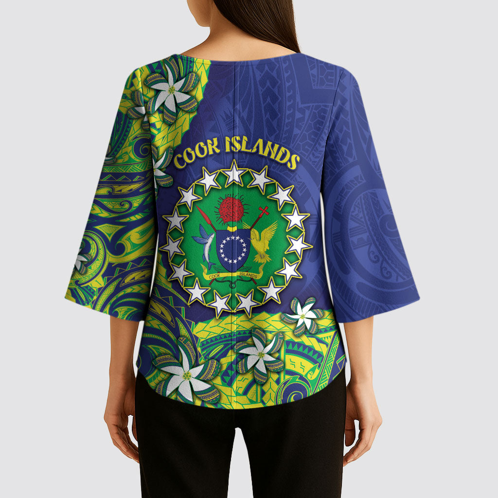 Cook Islands Language Week Kimono Sleeve Blouse Flying Fish 15 Stars Tribal Patterns