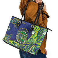 Cook Islands Language Week Leather Tote Bag Flying Fish 15 Stars Tribal Patterns