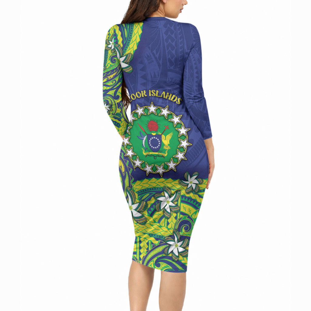 Cook Islands Language Week Long Sleeve Bodycon Dress Flying Fish 15 Stars Tribal Patterns