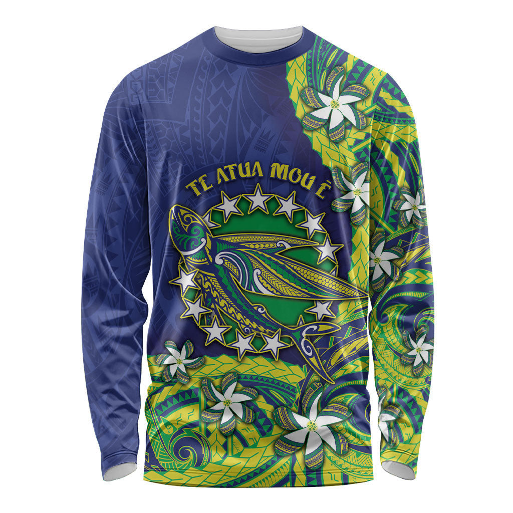 Cook Islands Language Week Long Sleeve Shirt Flying Fish 15 Stars Tribal Patterns DT05 Unisex Green - Polynesian Pride