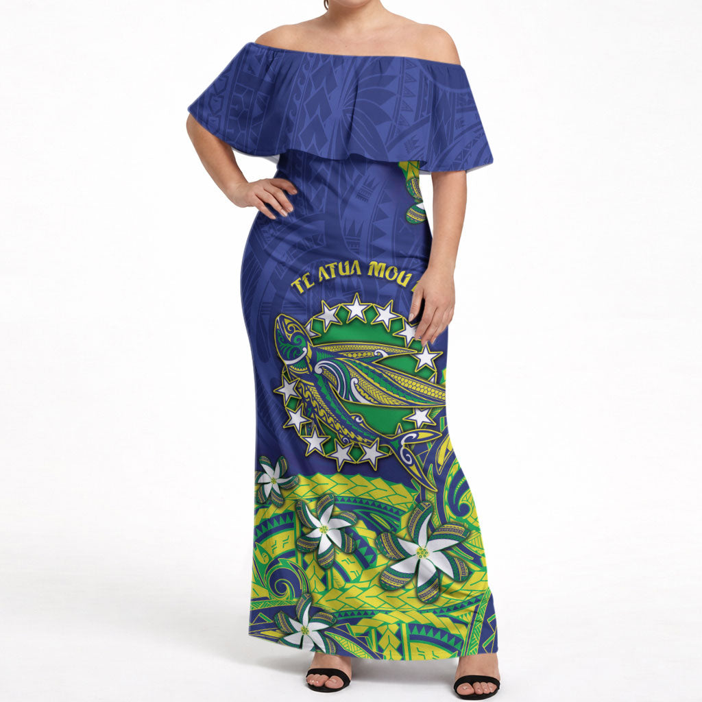 Cook Islands Language Week Off Shoulder Maxi Dress Flying Fish 15 Stars Tribal Patterns