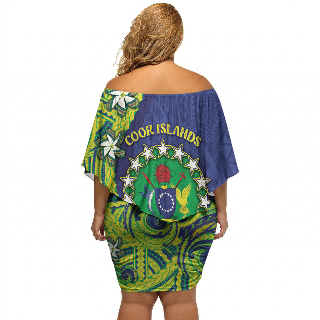 Cook Islands Language Week Off Shoulder Short Dress Flying Fish 15 Stars Tribal Patterns