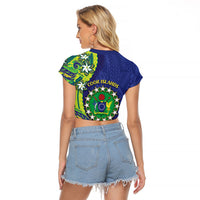 Cook Islands Language Week Raglan Cropped T Shirt Flying Fish 15 Stars Tribal Patterns