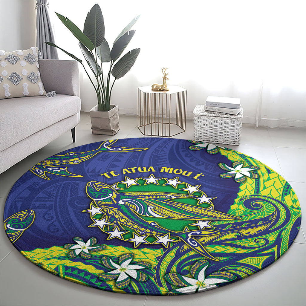 Cook Islands Language Week Round Carpet Flying Fish 15 Stars Tribal Patterns