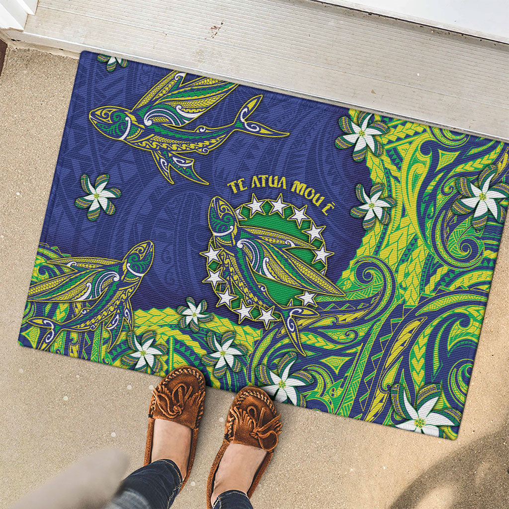 Cook Islands Language Week Rubber Doormat Flying Fish 15 Stars Tribal Patterns