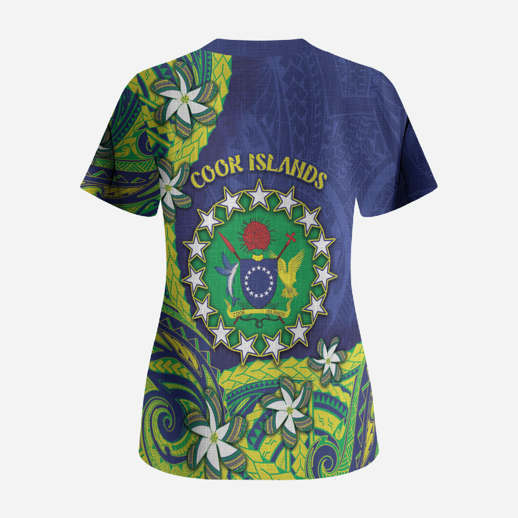 Cook Islands Language Week Scrub Top Flying Fish 15 Stars Tribal Patterns