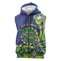 Cook Islands Language Week Sleeveless Zip Hoodie Flying Fish 15 Stars Tribal Patterns