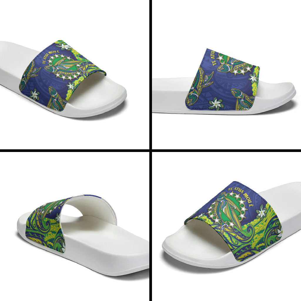 Cook Islands Language Week Slide Sandals Flying Fish 15 Stars Tribal Patterns