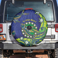 Cook Islands Language Week Spare Tire Cover Flying Fish 15 Stars Tribal Patterns