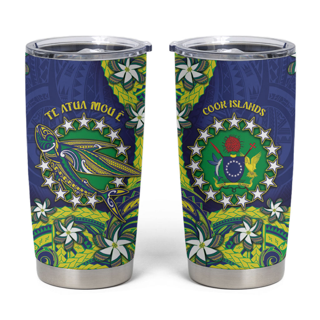 Cook Islands Language Week Tumbler Cup Flying Fish 15 Stars Tribal Patterns