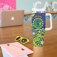 Cook Islands Language Week Tumbler With Handle Flying Fish 15 Stars Tribal Patterns