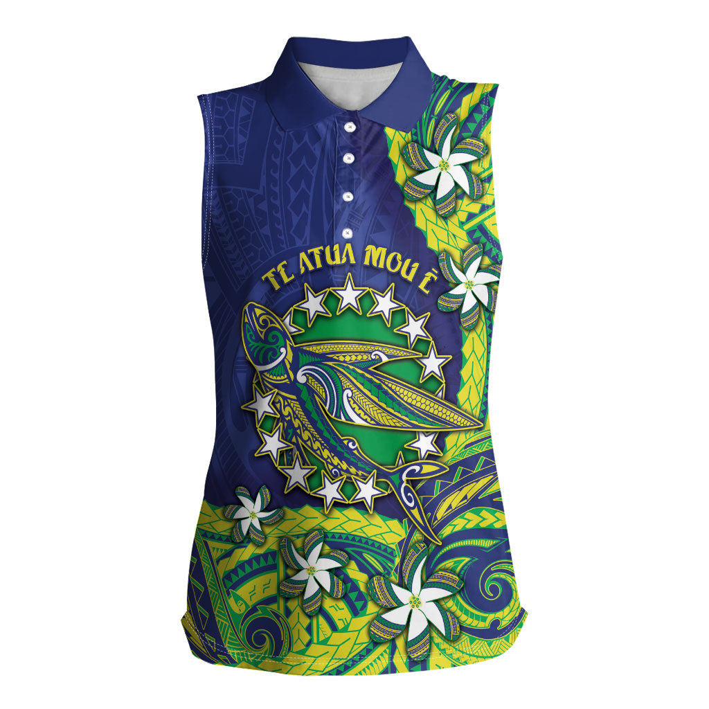 Cook Islands Language Week Women Sleeveless Polo Shirt Flying Fish 15 Stars Tribal Patterns DT05 Female Green - Polynesian Pride