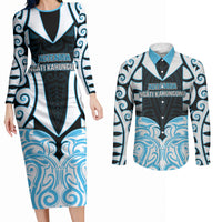 Custom Aotearoa Ngati Kahungunu Couples Matching Long Sleeve Bodycon Dress and Long Sleeve Button Shirt New Zealand Traditional Maori Pattern