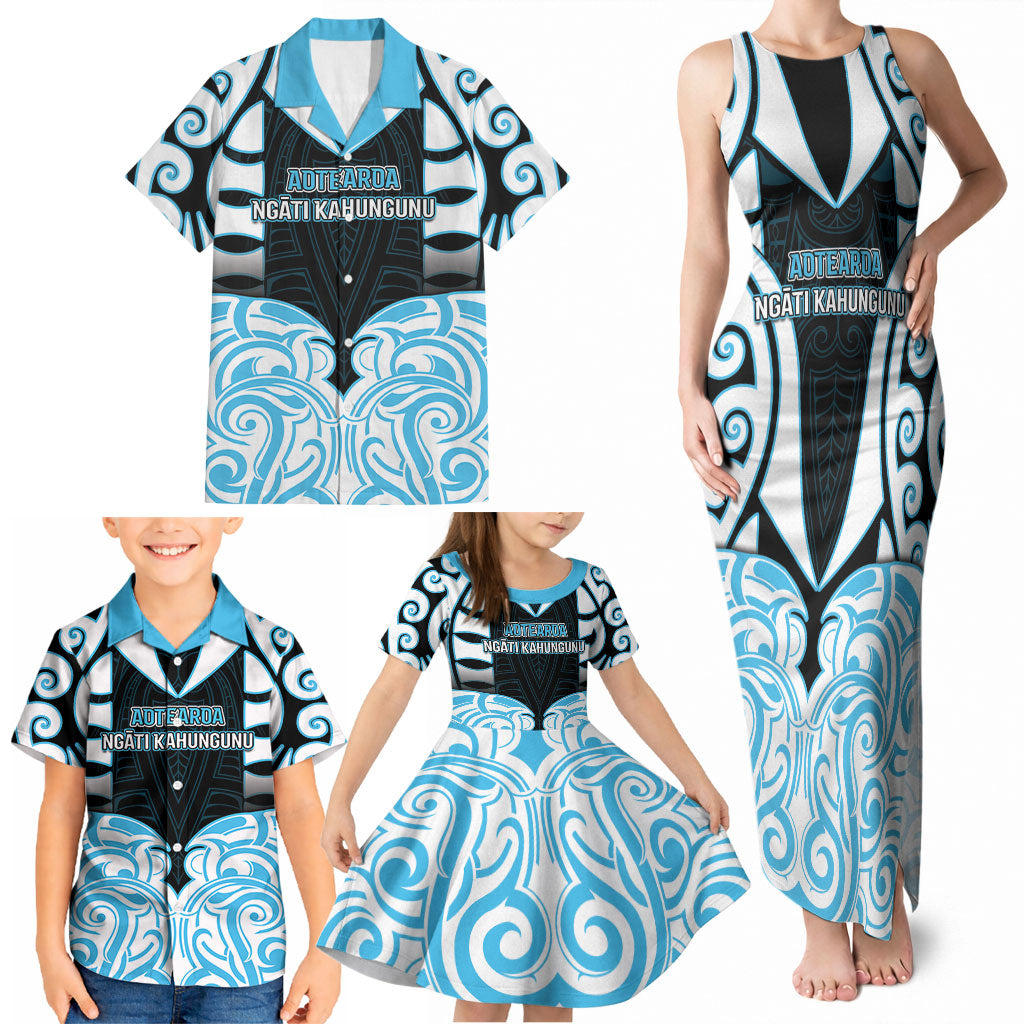 Custom Aotearoa Ngati Kahungunu Family Matching Tank Maxi Dress and Hawaiian Shirt New Zealand Traditional Maori Pattern DT05 - Polynesian Pride