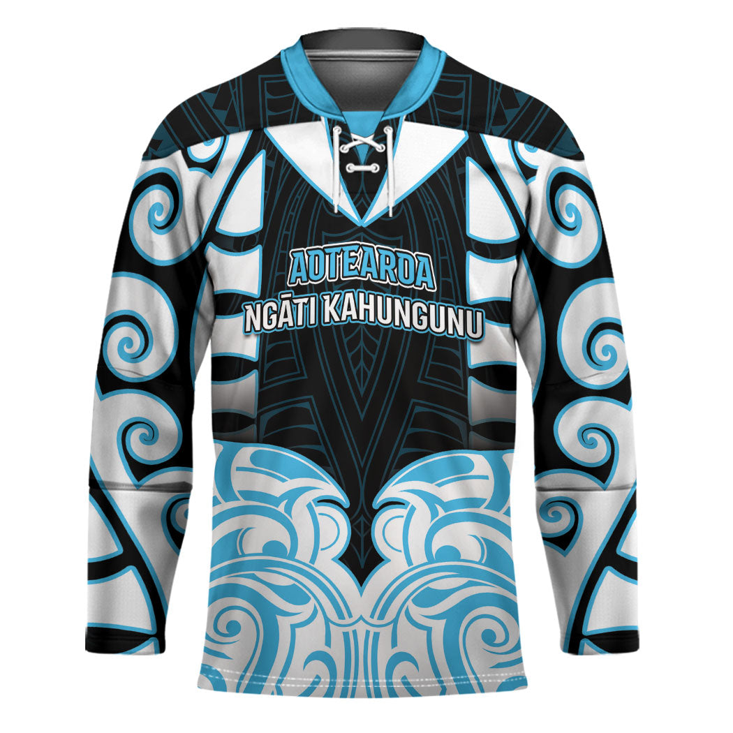 Custom Aotearoa Ngati Kahungunu Hockey Jersey New Zealand Traditional Maori Pattern DT05 Unisex Blue - Polynesian Pride
