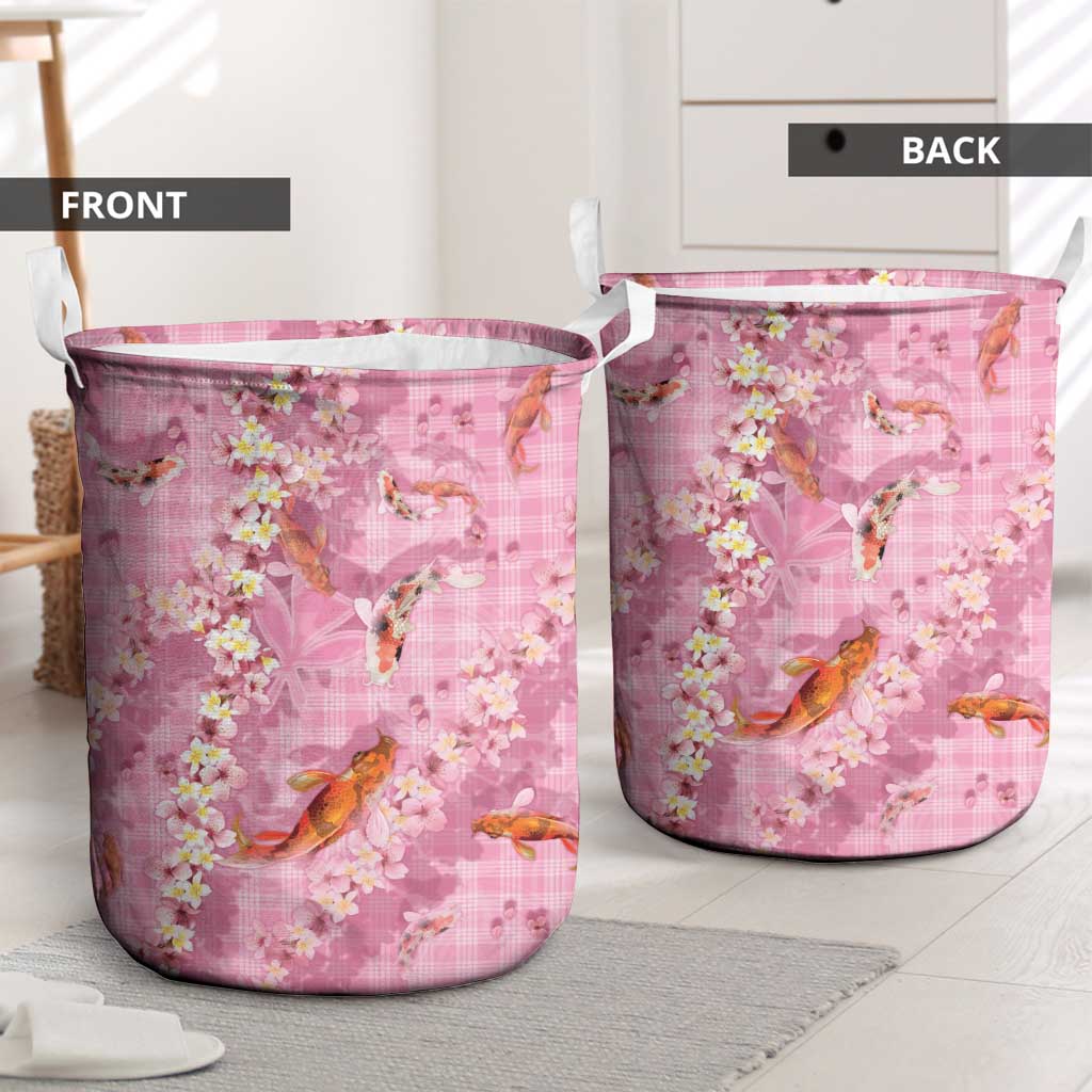 Pink Palaka Hawaiian And Japanese Laundry Basket Sakura Lei With Koi Fish DT05 - Polynesian Pride