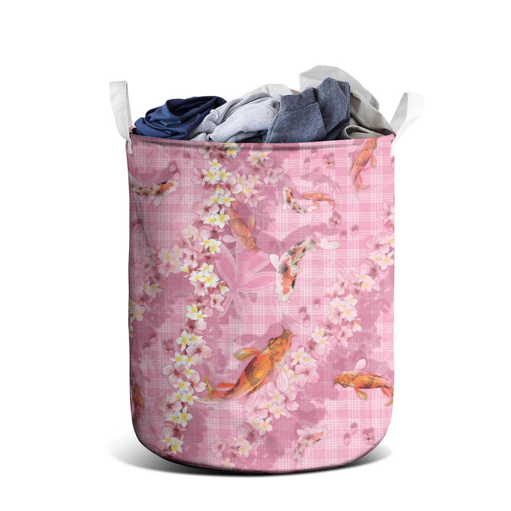 Pink Palaka Hawaiian And Japanese Laundry Basket Sakura Lei With Koi Fish DT05 - Polynesian Pride