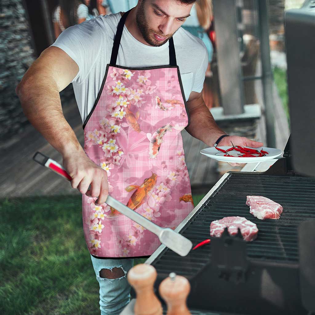 Pink Palaka Hawaiian And Japanese Apron Sakura Lei With Koi Fish - Polynesian Pride