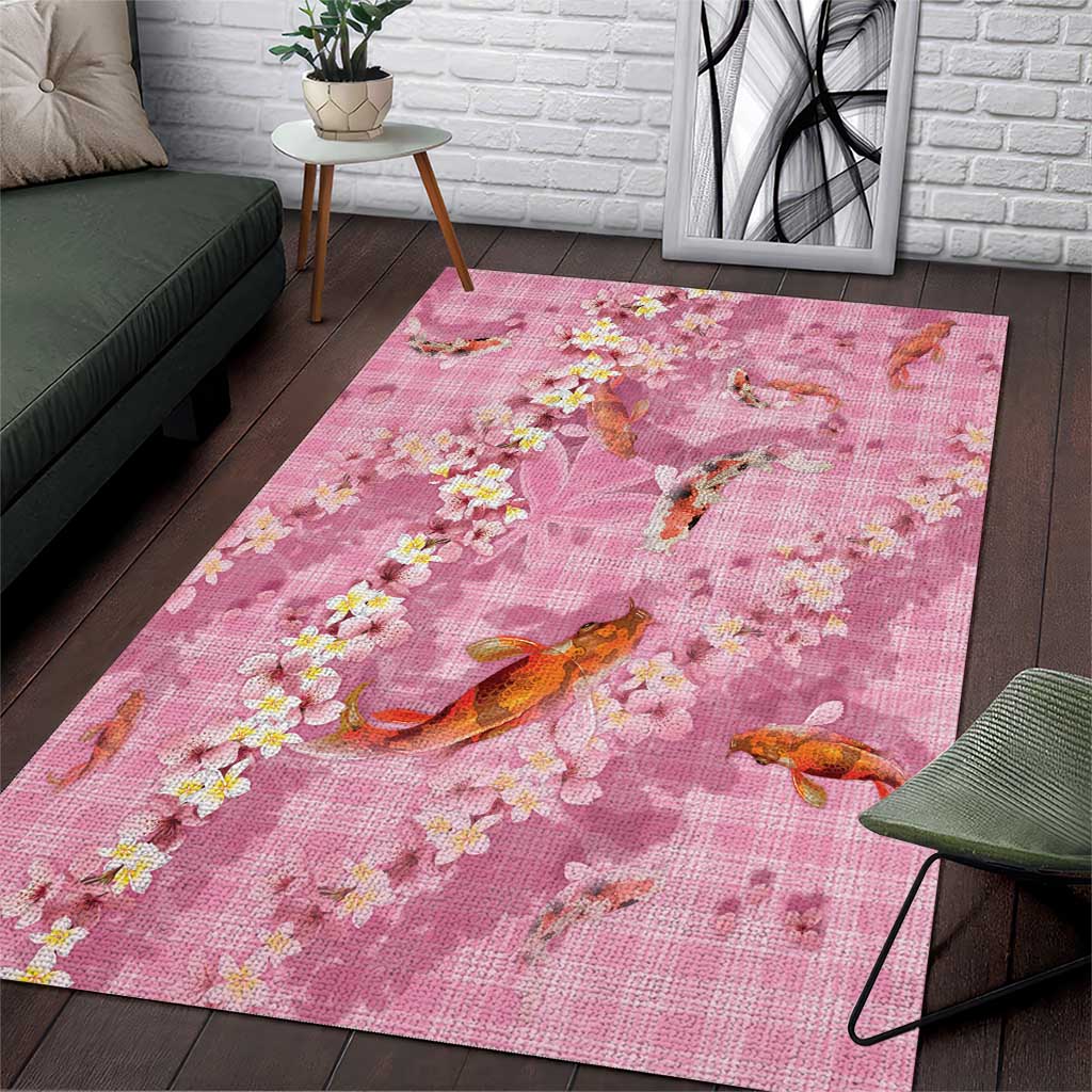 Pink Palaka Hawaiian And Japanese Area Rug Sakura Lei With Koi Fish DT05 Pink - Polynesian Pride