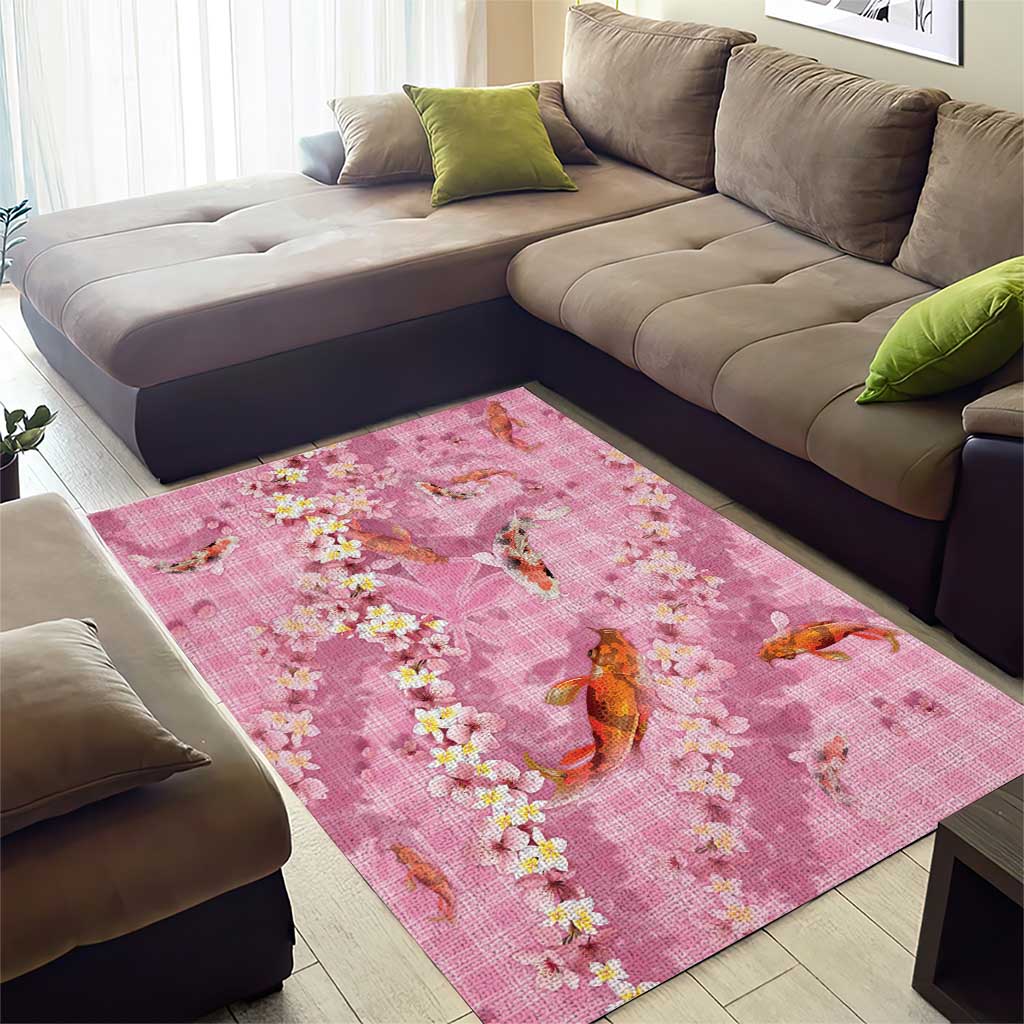 Pink Palaka Hawaiian And Japanese Area Rug Sakura Lei With Koi Fish DT05 - Polynesian Pride