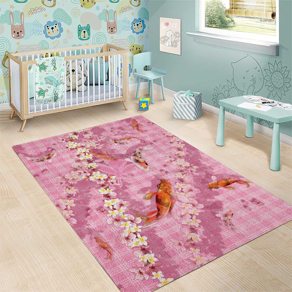 Pink Palaka Hawaiian And Japanese Area Rug Sakura Lei With Koi Fish DT05 - Polynesian Pride