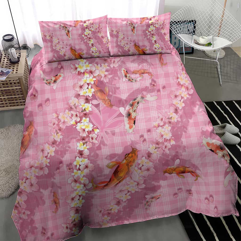 Pink Palaka Hawaiian And Japanese Bedding Set Sakura Lei With Koi Fish DT05 - Polynesian Pride