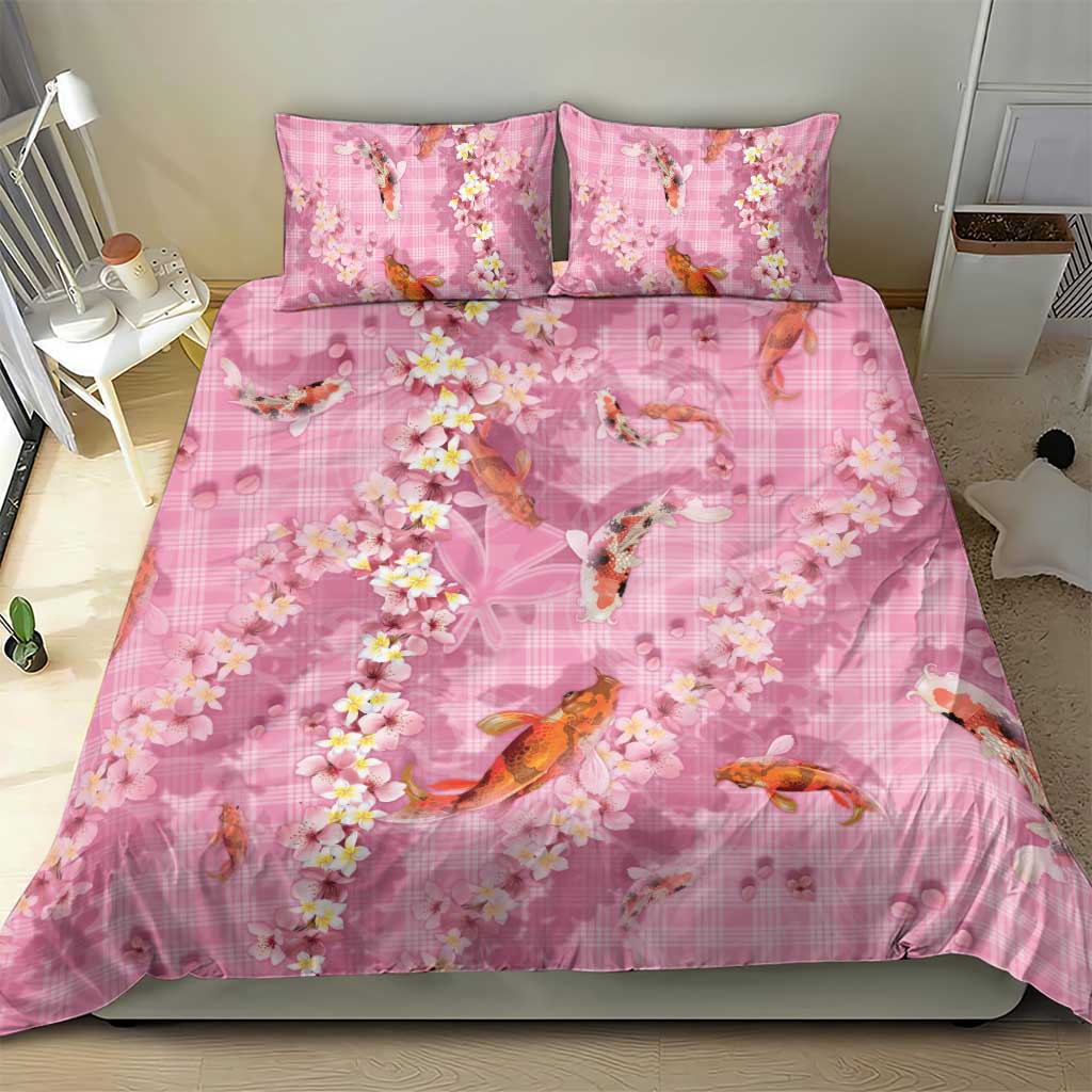 Pink Palaka Hawaiian And Japanese Bedding Set Sakura Lei With Koi Fish DT05 - Polynesian Pride