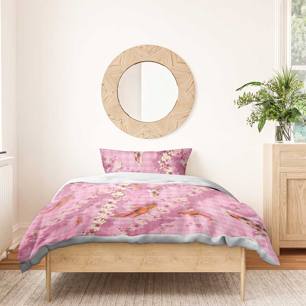 Pink Palaka Hawaiian And Japanese Bedding Set Sakura Lei With Koi Fish DT05 - Polynesian Pride
