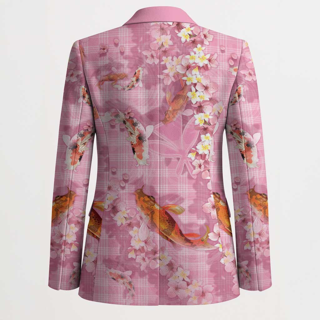 Pink Palaka Hawaiian And Japanese Blazer Sakura Lei With Koi Fish DT05 - Polynesian Pride