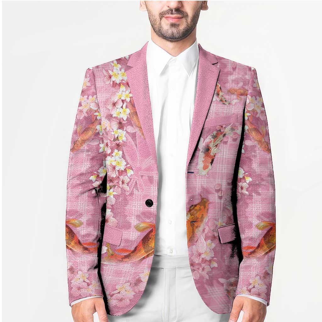 Pink Palaka Hawaiian And Japanese Blazer Sakura Lei With Koi Fish DT05 - Polynesian Pride