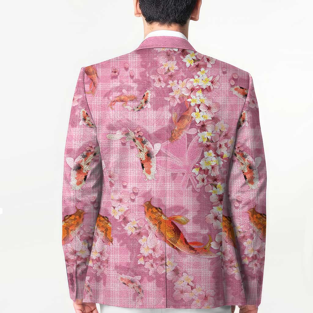 Pink Palaka Hawaiian And Japanese Blazer Sakura Lei With Koi Fish DT05 - Polynesian Pride