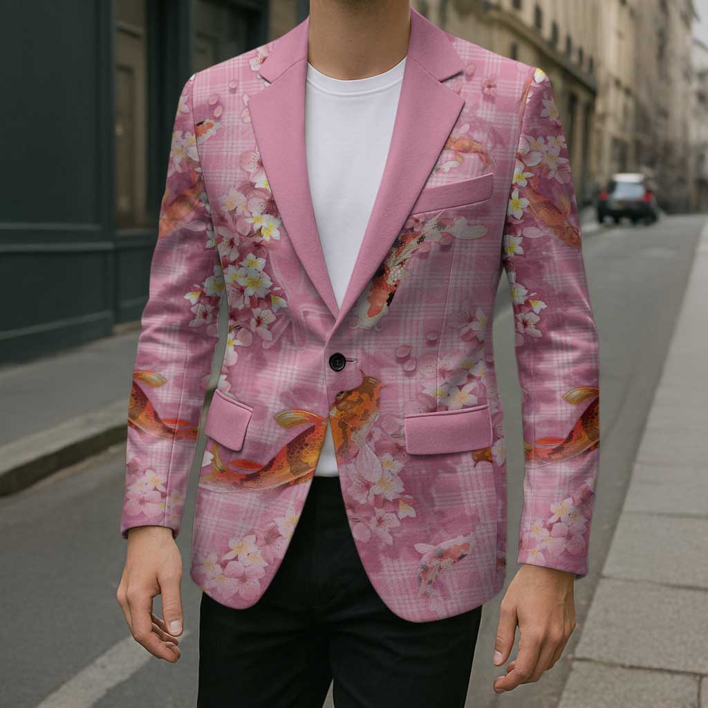Pink Palaka Hawaiian And Japanese Blazer Sakura Lei With Koi Fish DT05 - Polynesian Pride