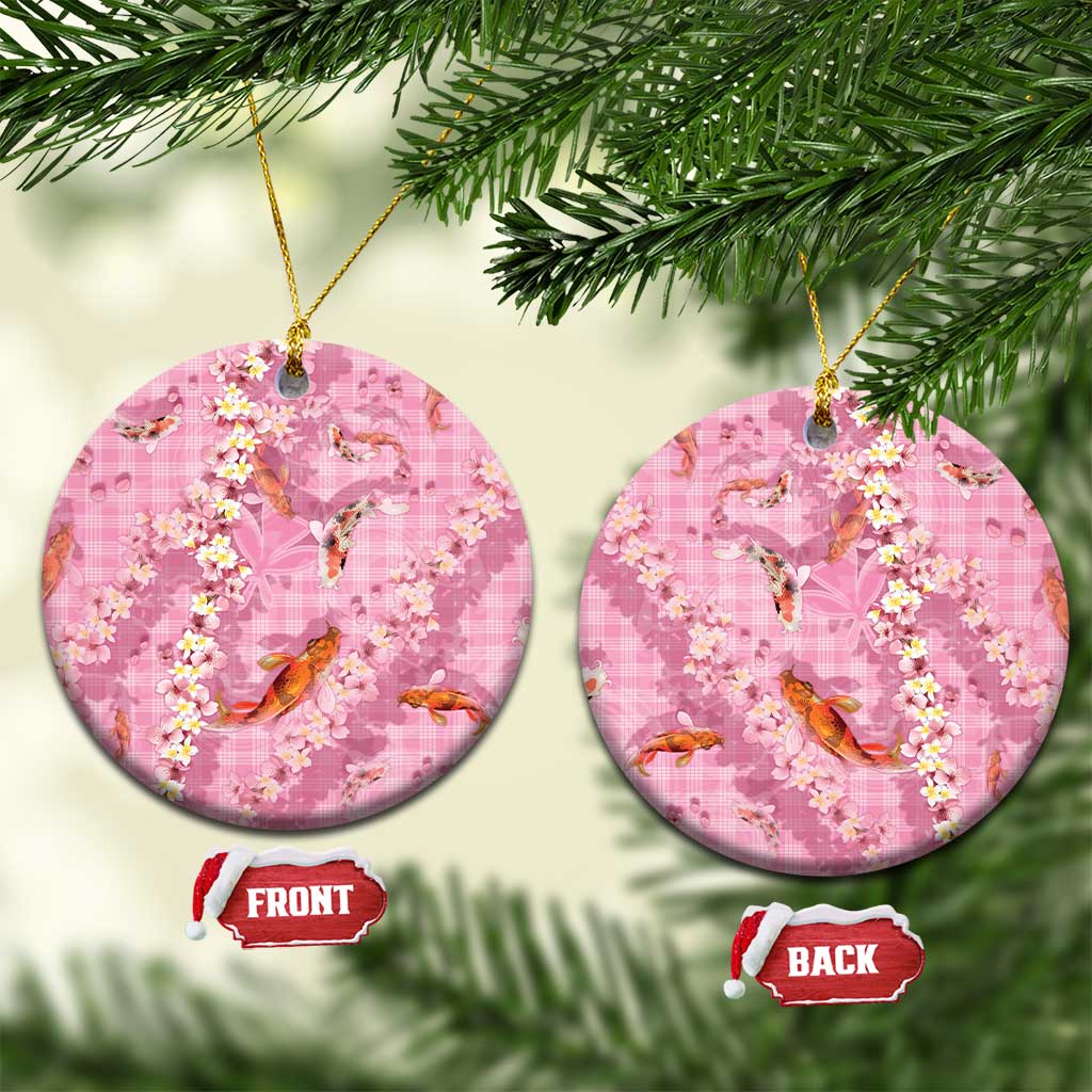 Pink Palaka Hawaiian And Japanese Ceramic Ornament Sakura Lei With Koi Fish DT05 Circle Pink - Polynesian Pride