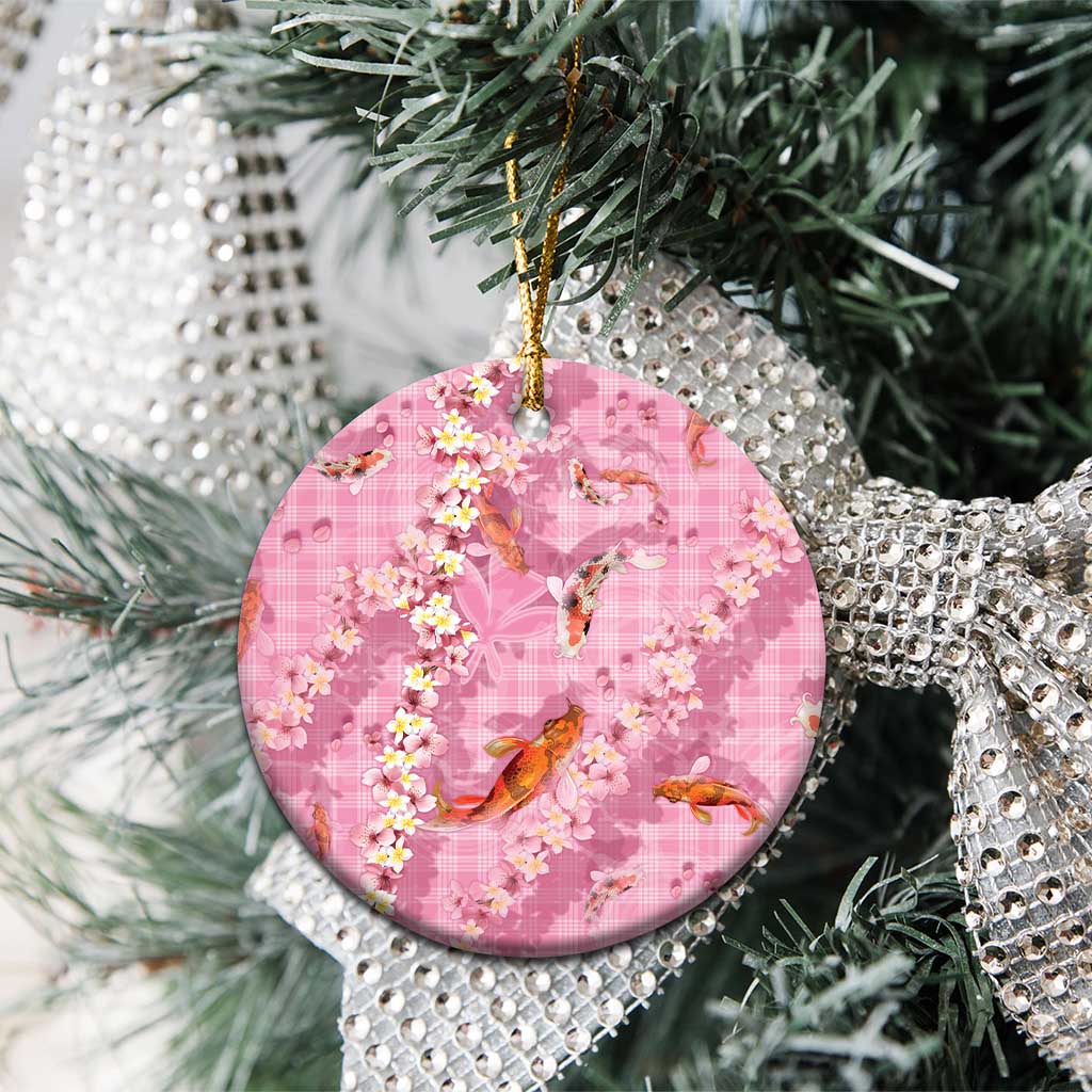 Pink Palaka Hawaiian And Japanese Ceramic Ornament Sakura Lei With Koi Fish DT05 - Polynesian Pride