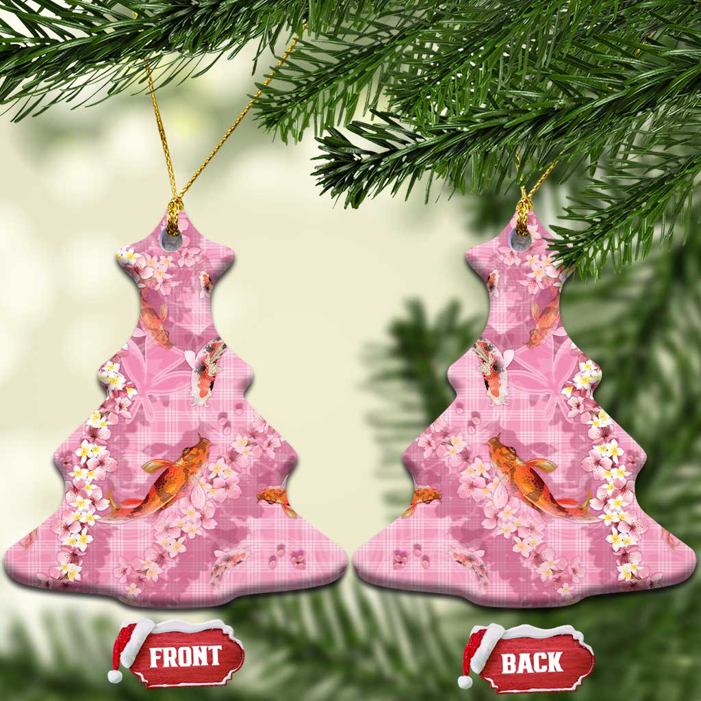 Pink Palaka Hawaiian And Japanese Ceramic Ornament Sakura Lei With Koi Fish DT05 Christmas Tree Pink - Polynesian Pride