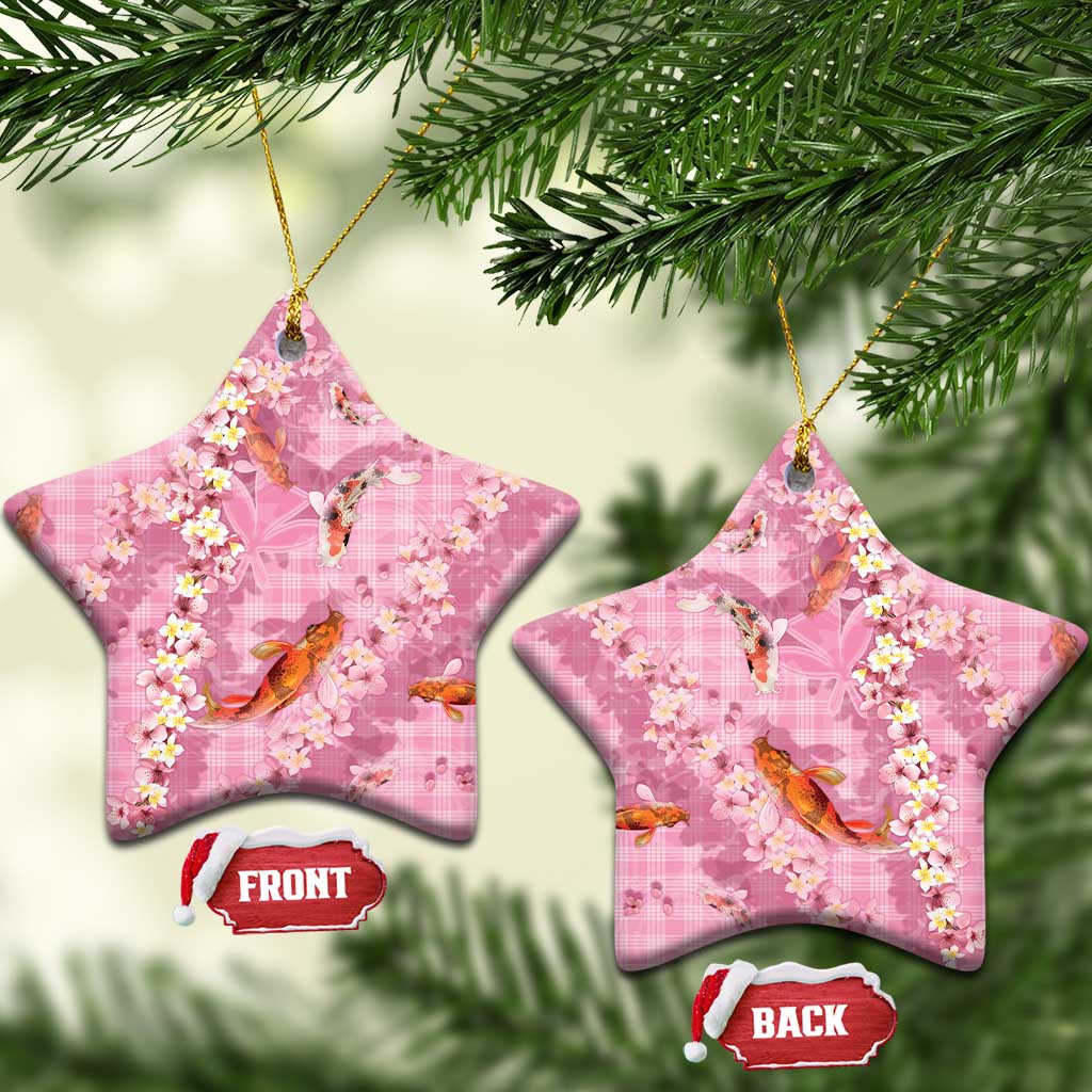 Pink Palaka Hawaiian And Japanese Ceramic Ornament Sakura Lei With Koi Fish DT05 Star Pink - Polynesian Pride
