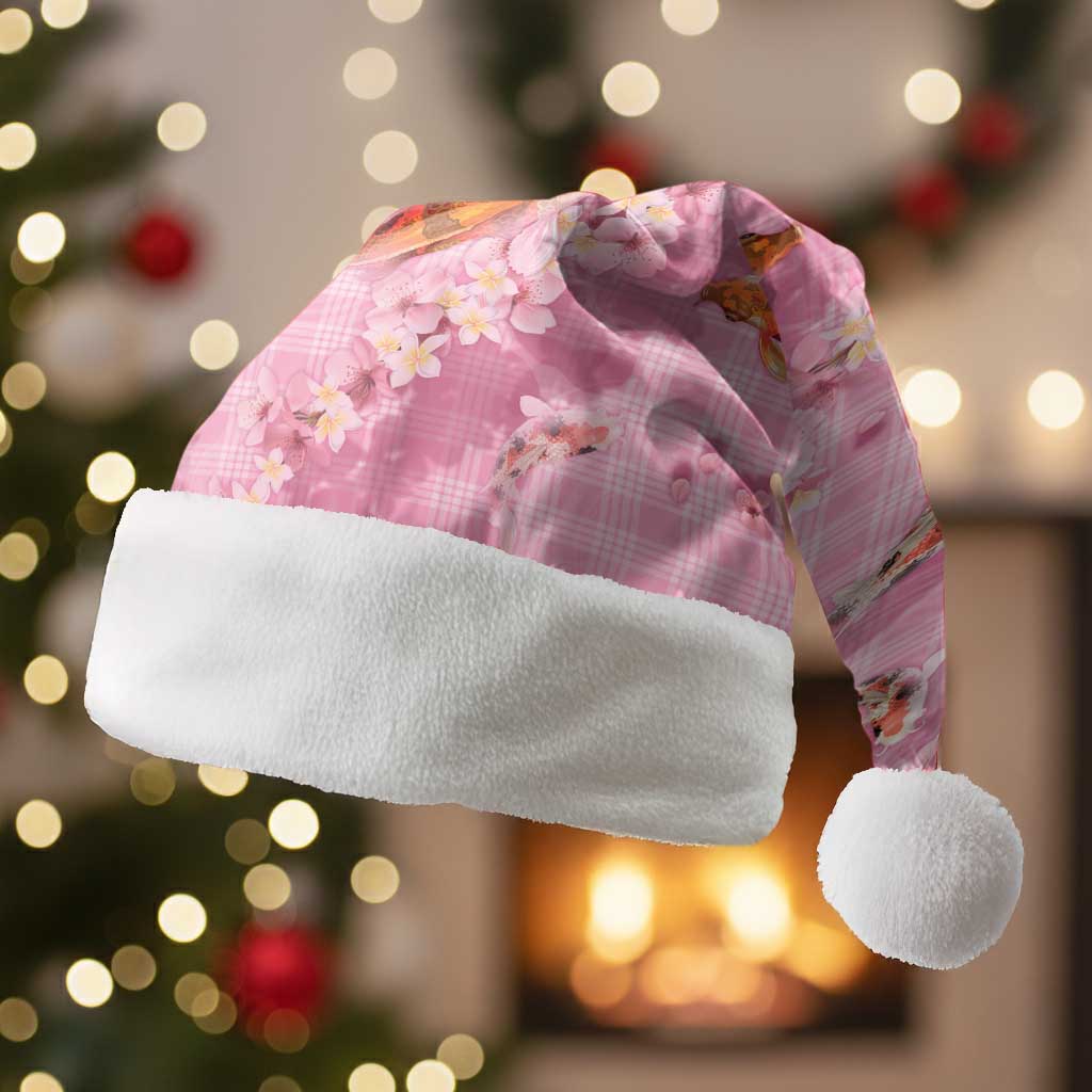 Pink Palaka Hawaiian And Japanese Christmas Santa Hat Sakura Lei With Koi Fish - Polynesian Pride