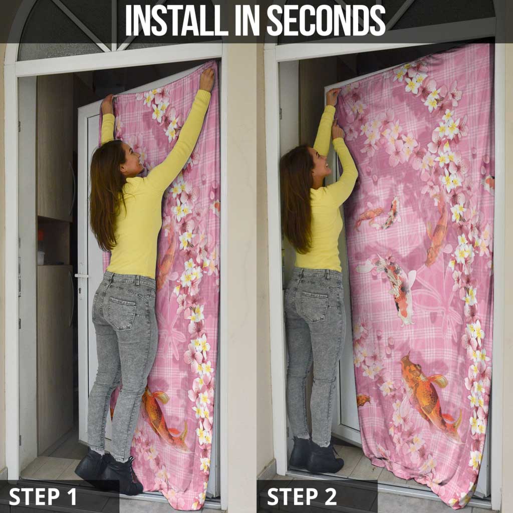 Pink Palaka Hawaiian And Japanese Door Cover Sakura Lei With Koi Fish - Polynesian Pride