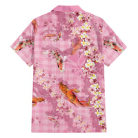 Pink Palaka Hawaiian And Japanese Family Matching Off The Shoulder Long Sleeve Dress and Hawaiian Shirt Sakura Lei With Koi Fish DT05 - Polynesian Pride