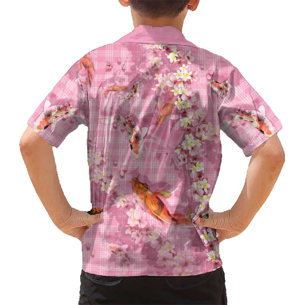 Pink Palaka Hawaiian And Japanese Kid Hawaiian Shirt Sakura Lei With Koi Fish DT05 - Polynesian Pride
