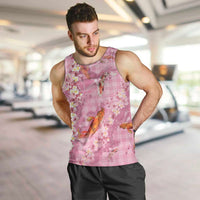 Pink Palaka Hawaiian And Japanese Men Tank Top Sakura Lei With Koi Fish - Polynesian Pride