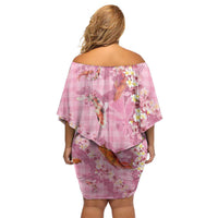 Pink Palaka Hawaiian And Japanese Off Shoulder Short Dress Sakura Lei With Koi Fish DT05 - Polynesian Pride