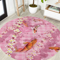 Pink Palaka Hawaiian And Japanese Round Carpet Sakura Lei With Koi Fish DT05 Pink - Polynesian Pride