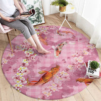 Pink Palaka Hawaiian And Japanese Round Carpet Sakura Lei With Koi Fish DT05 - Polynesian Pride