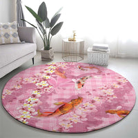 Pink Palaka Hawaiian And Japanese Round Carpet Sakura Lei With Koi Fish DT05 - Polynesian Pride